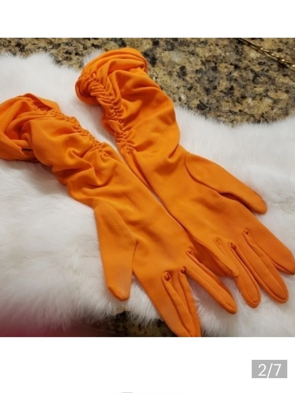 Orange‎ Ruched Elbow Gloves -Vintage
